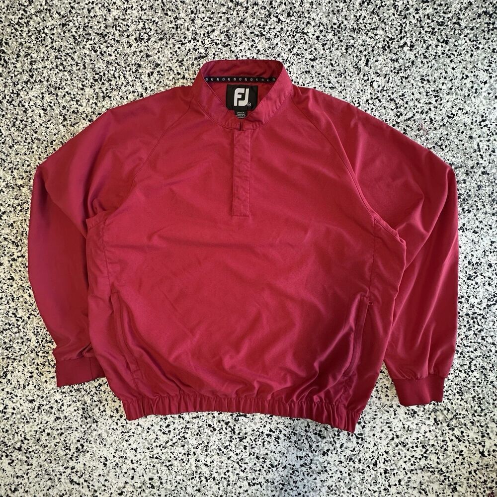 FootJoy Golf Windbreaker Jacket Men’s Medium Red Quarter Snap Button Embroidery